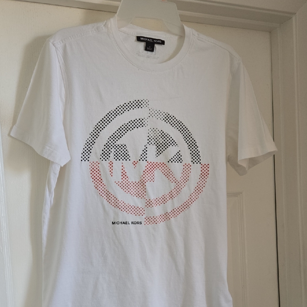 Michael Kors White Tee with Black and Red Graphic